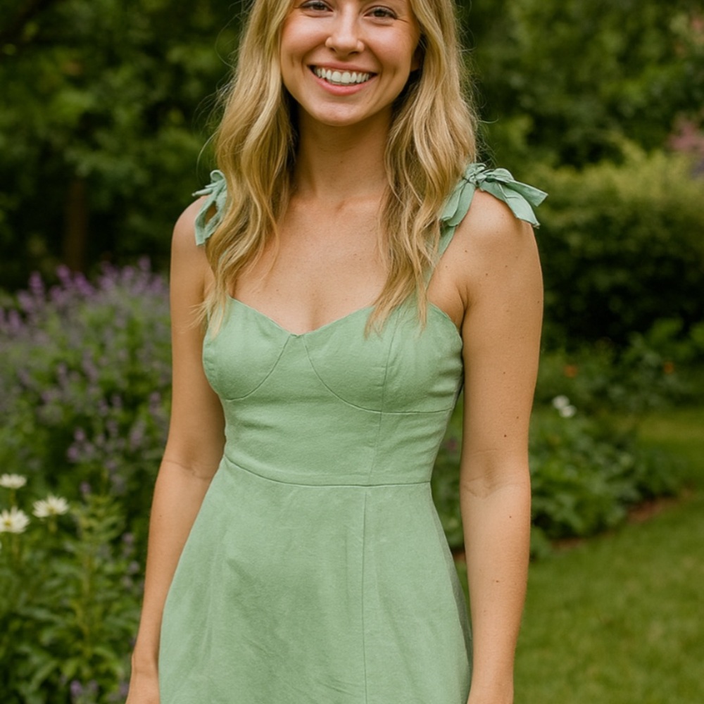 NWT WAYF Womens Light Green Sundress Sweeheart Self-Tie Straps Medium